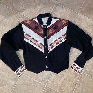 Vintage Black Western Shirt with Tribal Pattern